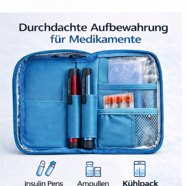 Insulin Kühltasche 15°C (PCM) – sichere Medikamentenkühlung ohne Gefrierbrand | für Insulin, EpiPen & Biologika | biobasiert & zertifiziert (USDA, REACH)