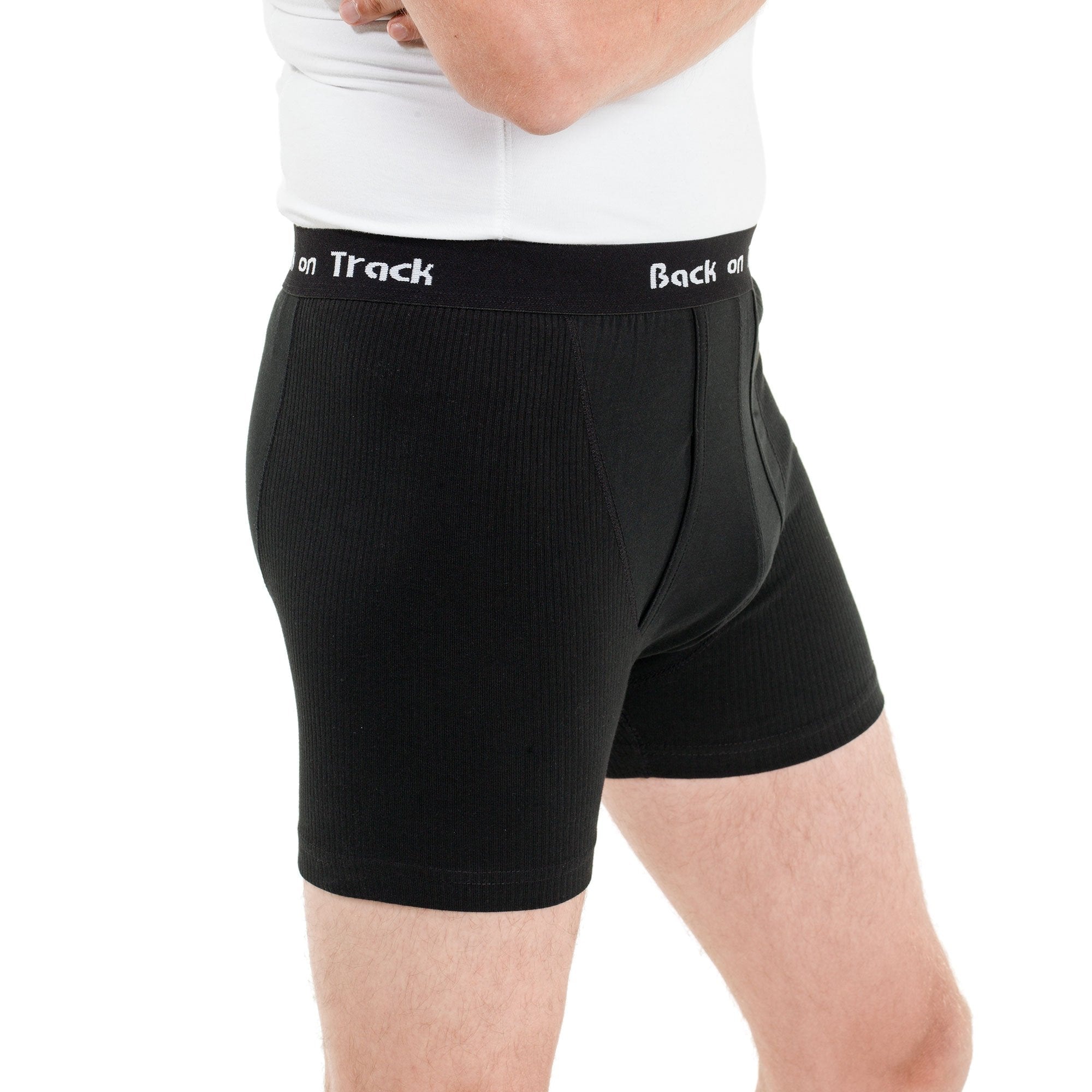 Boxershorts für Herren in Schwarz – schräge Studio-Trageansicht