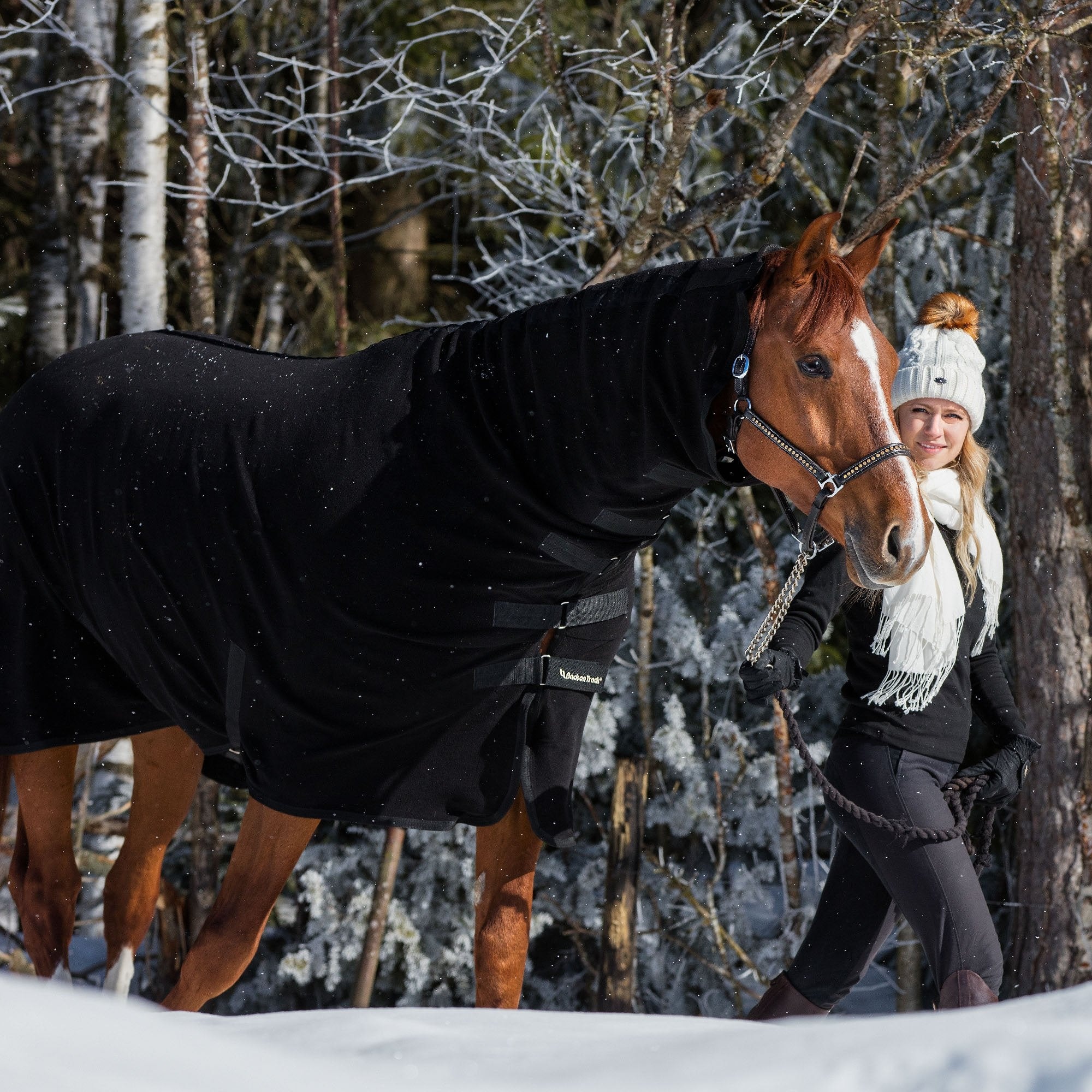 Fleecedecke Supreme mit Halsteil am Pferd im Winter